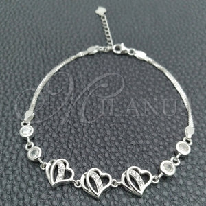 Sterling Silver Bracelet — Fancy Bracelet Heart Design with White Cubic Zirconia — main product view — SKU 147746 | Plata 925 brazalete — elegante Bracelet corazón diseño with blanco Cubic Zirconia — SKU 147746