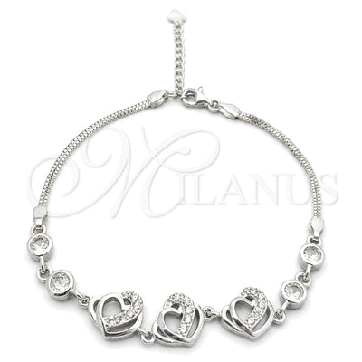 Sterling Silver Fancy Bracelet, Heart Design, with White Cubic Zirconia, Polished, Silver Finish for wholesale, main product view