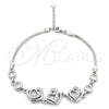 Sterling Silver Fancy Bracelet, Heart Design, with White Cubic Zirconia, Polished, Silver Finish, 03.400.0005.07 (02 MM Thickness, 7 Inches Length)