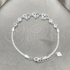 Sterling Silver Fancy Bracelet, Heart Design, with White Cubic Zirconia, Polished, Silver Finish, 03.400.0006.07 (02 MM Thickness, 7 Inches Length)