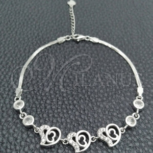 Sterling Silver Bracelet — Fancy Bracelet Heart Design with White Cubic Zirconia — main product view — SKU 147749 | Plata 925 brazalete — elegante Bracelet corazón diseño with blanco Cubic Zirconia — SKU 147749
