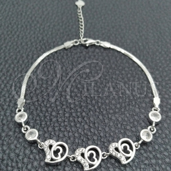 Sterling Silver Bracelet — Fancy Bracelet Heart Design with White Cubic Zirconia — main product view — SKU 147749 | Plata 925 brazalete — elegante Bracelet corazón diseño with blanco Cubic Zirconia — SKU 147749