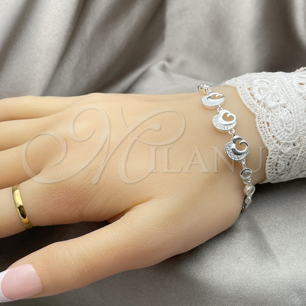 Sterling Silver Bracelet — Fancy Bracelet Heart Design with White Cubic Zirconia — alternate product view — SKU 147751 | Plata 925 brazalete — elegante Bracelet corazón diseño with blanco Cubic Zirconia — SKU 147751