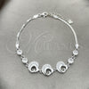 Sterling Silver Fancy Bracelet, Heart Design, with White Cubic Zirconia, Polished, Silver Finish, 03.400.0007.07 (02 MM Thickness, 7 Inches Length)