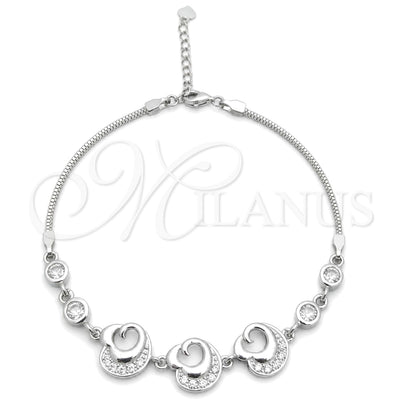 Sterling Silver Fancy Bracelet, Heart Design, with White Cubic Zirconia, Polished, Silver Finish for wholesale, main product view