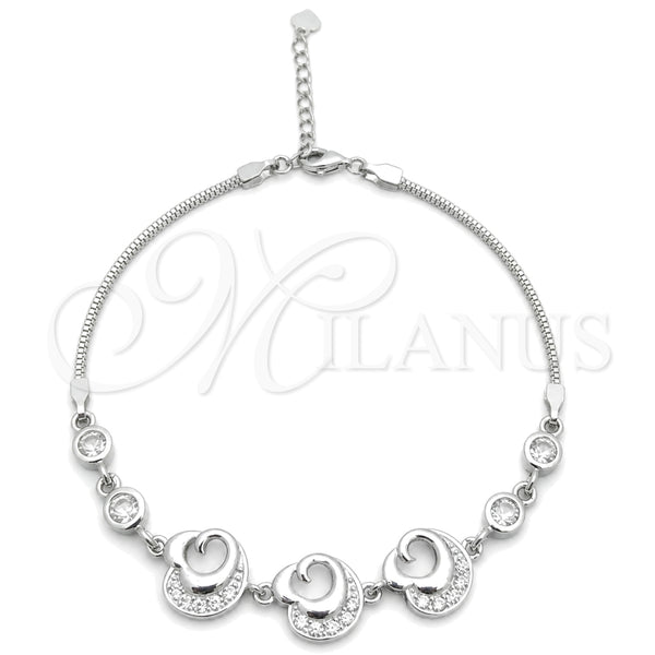 Sterling Silver Bracelet — Fancy Bracelet Heart Design with White Cubic Zirconia — main product view — SKU 147751 | Plata 925 brazalete — elegante Bracelet corazón diseño with blanco Cubic Zirconia — SKU 147751
