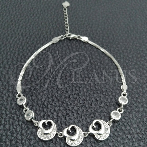 Sterling Silver Bracelet — Fancy Bracelet Heart Design with White Cubic Zirconia — main product view — SKU 147751 | Plata 925 brazalete — elegante Bracelet corazón diseño with blanco Cubic Zirconia — SKU 147751