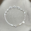 Sterling Silver Fancy Bracelet, Heart Design, with White Cubic Zirconia, Polished, Silver Finish, 03.400.0009.07 (02 MM Thickness, 7 Inches Length)