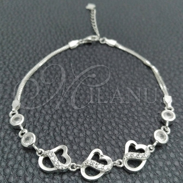 Sterling Silver Bracelet — Fancy Bracelet Heart Design with White Cubic Zirconia — main product view — SKU 147755 | Plata 925 brazalete — elegante Bracelet corazón diseño with blanco Cubic Zirconia — SKU 147755
