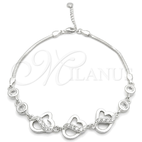 Sterling Silver Bracelet — Fancy Bracelet Heart Design with White Cubic Zirconia — main product view — SKU 147755 | Plata 925 brazalete — elegante Bracelet corazón diseño with blanco Cubic Zirconia — SKU 147755