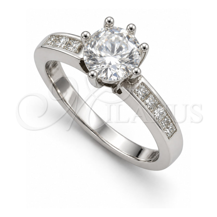 Sterling Silver Wedding Ring, with White Cubic Zirconia, Polished, Silver Finish, 01.398.0014.07 (Size 7)