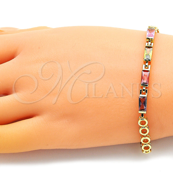 Gold Filled Bracelet — Fancy Bracelet Baguette Design with Multicolor Cubic Zirconia — alternate product view — SKU 147837 | Oro Laminado brazalete — elegante Bracelet Baguette diseño with Multicolor Cubic Zirconia — SKU 147837