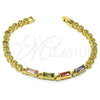 Oro Laminado Fancy Bracelet, Gold Filled Style Baguette Design, with Multicolor Cubic Zirconia, Polished, Golden Finish, 03.283.0127.07 (05 MM Thickness, 7 Inches Length)