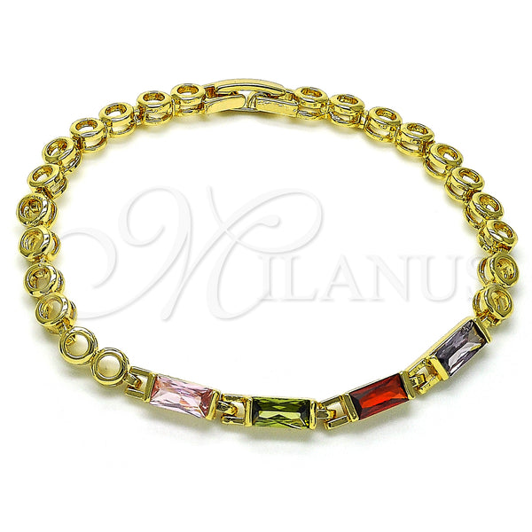 Gold Filled Bracelet — Fancy Bracelet Baguette Design with Multicolor Cubic Zirconia — main product view — SKU 147837 | Oro Laminado brazalete — elegante Bracelet Baguette diseño with Multicolor Cubic Zirconia — SKU 147837