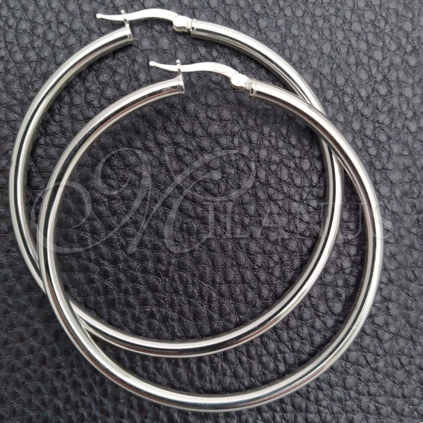 Sterling Silver Hoop Earrings — Medium Hoop Hollow Design Polished 02. — main product view — SKU 147842 | Plata 925 aretes de aro — Medium Hoop Hollow diseño pulido 02. — SKU 147842