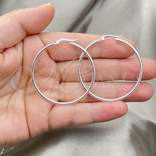 Sterling Silver Hoop Earrings — Medium Hoop Hollow Design Polished 02. — alternate product view — SKU 147848 | Plata 925 aretes de aro — Medium Hoop Hollow diseño pulido 02. — SKU 147848