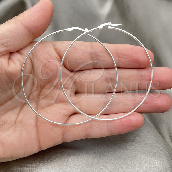 Sterling Silver Hoop Earrings — Large Hoop Hollow Design Polished 02. — alternate product view — SKU 147857 | Plata 925 aretes de aro — Large Hoop Hollow diseño pulido 02. — SKU 147857