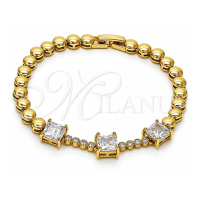 Oro Laminado Fancy Bracelet, Gold Filled Style with White Cubic Zirconia, Polished, Golden Finish, 03.283.0129.07 (05 MM Thickness, 7 Inches Length)