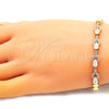 Oro Laminado Fancy Bracelet, Gold Filled Style Teardrop Design, with White Cubic Zirconia, Polished, Golden Finish, 03.283.0131.08 (05 MM Thickness, 8 Inches Length)