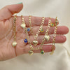Oro Laminado Necklace, Bracelet and Earring, Gold Filled Style Heart and Evil Eye Design, Multicolor Resin Finish, Golden Finish, 06.213.0011
