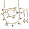 Oro Laminado Necklace, Bracelet and Earring, Gold Filled Style Dolphin and Evil Eye Design, Multicolor Resin Finish, Golden Finish, 06.213.0012