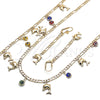 Oro Laminado Necklace, Bracelet and Earring, Gold Filled Style Dolphin and Evil Eye Design, Multicolor Resin Finish, Golden Finish, 06.213.0012