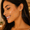 Oro Laminado Stud Earring, Gold Filled Style Bow Design, with White Micro Pave, Polished, Golden Finish, 02.210.0664