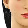 Oro Laminado Stud Earring, Gold Filled Style Bow Design, with White Micro Pave, Polished, Golden Finish, 02.210.0664