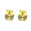 Oro Laminado Stud Earring, Gold Filled Style Bow Design, with White Micro Pave, Polished, Golden Finish, 02.210.0664