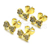 Oro Laminado Stud Earring, Gold Filled Style Bow Design, with White Micro Pave, Polished, Golden Finish, 02.210.0664