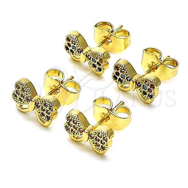 Gold Filled Ring — Stud Earring Bow Design with Multicolor Micro Pave — alternate product view — SKU 147873 | Oro Laminado anillo — Stud Earring Bow diseño with Multicolor Micro Pave — SKU 147873