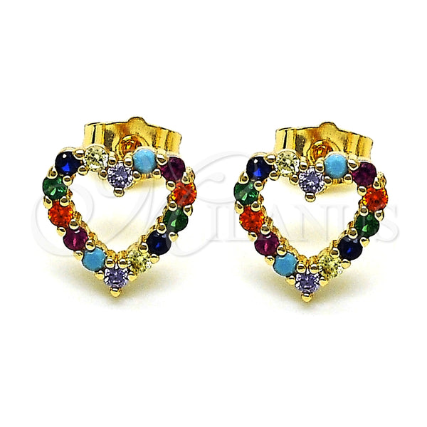 Gold Filled Ring — Stud Earring Heart Design with Multicolor Cubic Zirconia — alternate product view — SKU 147875 | Oro Laminado anillo — Stud Earring corazón diseño with Multicolor Cubic Zirconia — SKU 147875