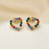 Oro Laminado Stud Earring, Gold Filled Style Heart Design, with Multicolor Cubic Zirconia, Polished, Golden Finish, 02.210.0665.1
