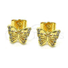 Oro Laminado Stud Earring, Gold Filled Style Butterfly Design, with White Micro Pave, Polished, Golden Finish, 02.210.0666