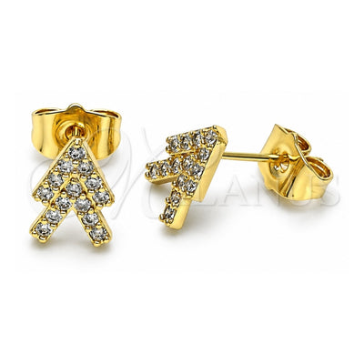 Oro Laminado Stud Earring, Gold Filled Style with White Micro Pave, Polished, Golden Finish, 02.210.0667