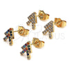 Oro Laminado Stud Earring, Gold Filled Style with White Micro Pave, Polished, Golden Finish, 02.210.0667