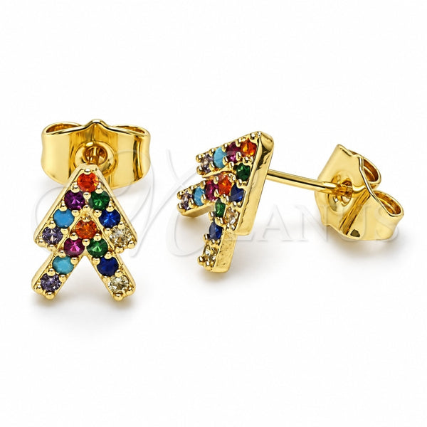 Oro Laminado Stud Earring, Gold Filled Style with Multicolor Micro Pave, Polished, Golden Finish, 02.210.0667.1