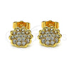 Oro Laminado Stud Earring, Gold Filled Style Flower Design, with White Micro Pave, Polished, Golden Finish, 02.210.0668