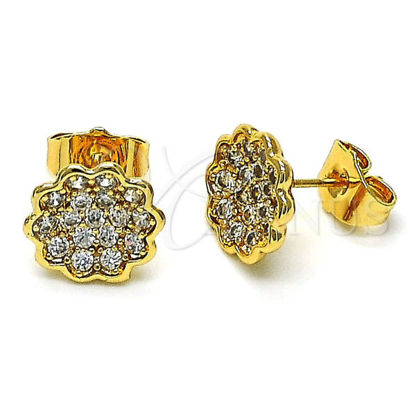 Gold Filled Ring — Stud Earring Flower Design with White Micro Pave — alternate product view — SKU 147879 | Oro Laminado anillo — Stud Earring flor diseño with blanco Micro Pave — SKU 147879