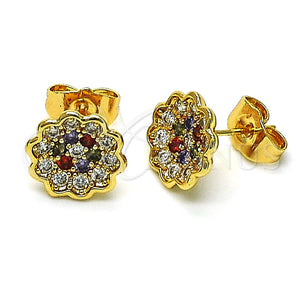 Gold Filled Ring — Stud Earring Flower Design with Multicolor Micro Pave — main product view — SKU 147880 | Oro Laminado anillo — Stud Earring flor diseño with Multicolor Micro Pave — SKU 147880