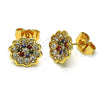Oro Laminado Stud Earring, Gold Filled Style Flower Design, with Multicolor Micro Pave, Polished, Golden Finish, 02.210.0668.1