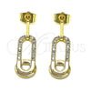 Oro Laminado Dangle Earring, Gold Filled Style Paperclip and Heart Design, with White Micro Pave, Polished, Golden Finish, 02.210.0669