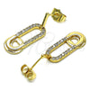 Oro Laminado Dangle Earring, Gold Filled Style Paperclip and Heart Design, with White Micro Pave, Polished, Golden Finish, 02.210.0669
