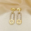 Oro Laminado Dangle Earring, Gold Filled Style Paperclip and Heart Design, with White Micro Pave, Polished, Golden Finish, 02.210.0669