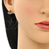 Oro Laminado Stud Earring, Gold Filled Style Watermelon Design, with Garnet and Green Cubic Zirconia, Polished, Golden Finish, 02.210.0672