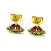 Oro Laminado Stud Earring, Gold Filled Style Watermelon Design, with Garnet and Green Cubic Zirconia, Polished, Golden Finish, 02.210.0672