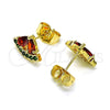 Oro Laminado Stud Earring, Gold Filled Style Watermelon Design, with Garnet and Green Cubic Zirconia, Polished, Golden Finish, 02.210.0672