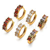 Oro Laminado Huggie Hoop, Gold Filled Style Baguette Design, with Garnet Cubic Zirconia, Polished, Golden Finish, 02.210.0673.2.15