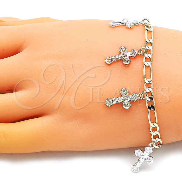 Gold Filled Bracelet — Charm Bracelet Crucifix Design Polished Tricolor 03. 05 — alternate product view — SKU 147889 | Oro Laminado brazalete — Charm Bracelet Crucifix diseño pulido Tricolor 03. 05 — SKU 147889