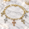 Oro Laminado Charm Bracelet, Gold Filled Style Crucifix Design, Polished, Tricolor, 03.351.0150.07 (05 MM Thickness, 7 Inches Length)